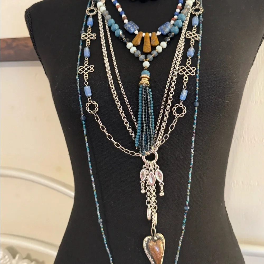 Elegant Blue and Silver Layered Necklace Set - Picture 6 of 8